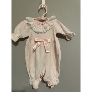 Vtg Buster Brown Baby Girl One Piece Outfit Pink Lace‎ Size 0-3 Months